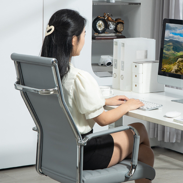 Vinsetto Ergonomic Office Chair with Rocking Function, Height-Adjustable Swivel Chair with Armrest, Faux Leather Computer Chair, Light Grey | Aosom