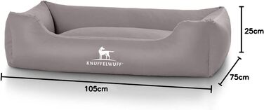 Knuffelwuff Faux Leather Dog Bed Sidney XXL 120 x 85cm - Removable Cover - Easy to Clean - For Large, Medium, and Small Dogs (Gray, L 105 x W 75 x H 25 cm)