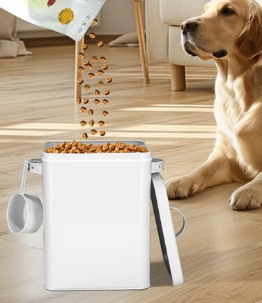 Контейнер для порошку 6.5L, металева коробка для прального порошку з дозатором, контейнер для корму для собак, котів, кавових зерен, білий
