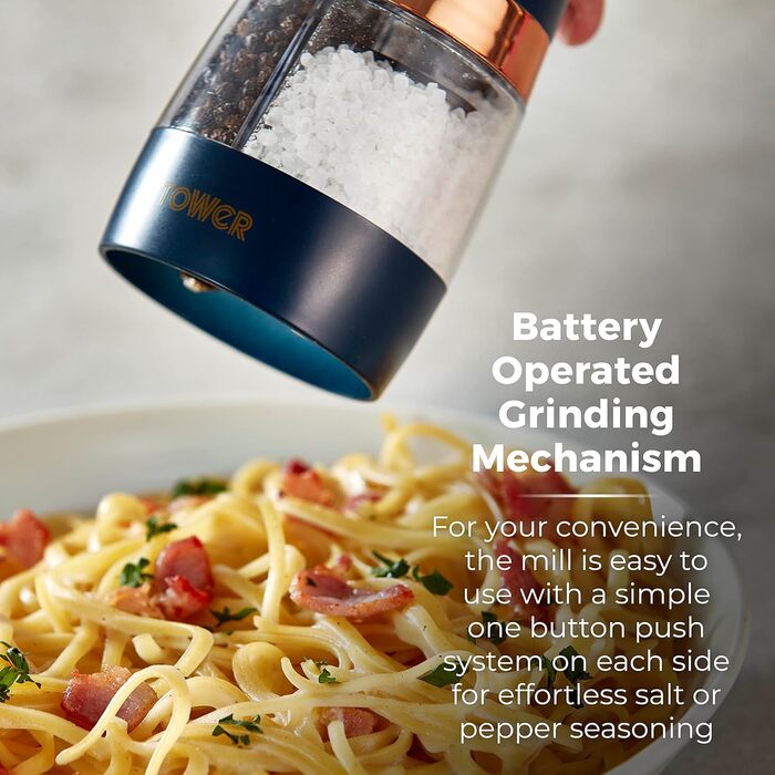 Електричні мельниці для солі та перцю Tower, працюють від батарейок, з регульованими керамічними жорнами, рожеві та рожево-золоті, T847004PNK (Темно-синій)