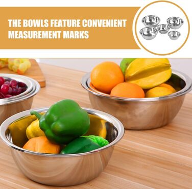 Набір з 5 чаш для перемішування GLEAVI з нержавіючої сталі: салатники, чаші для випічки, кухонні чаші для змішування та подачі, для збивання яєць