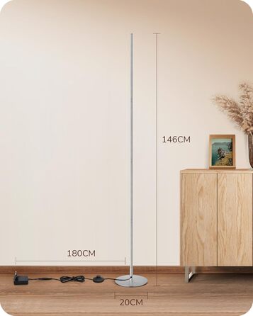LED торшер Edishine 2 шт. з диммуванням, тепле світло 3000K, регулювання висоти 146 см, з функцією пам'яті, для вітальні, спальні, офісу (срібний)