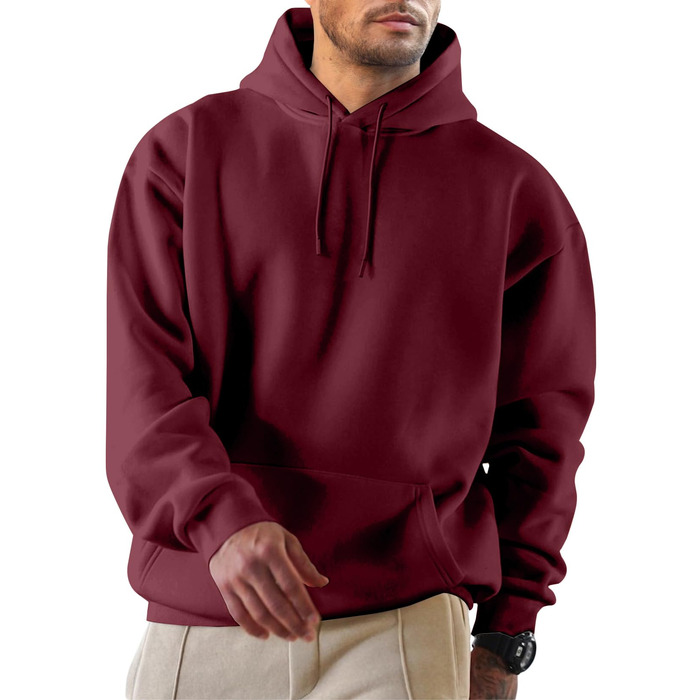 Чоловіча тепла зимова толстовка-худі JMIERR з капюшоном та кишенями, бавовняний свитшот на шнурку, червоний, розмір M