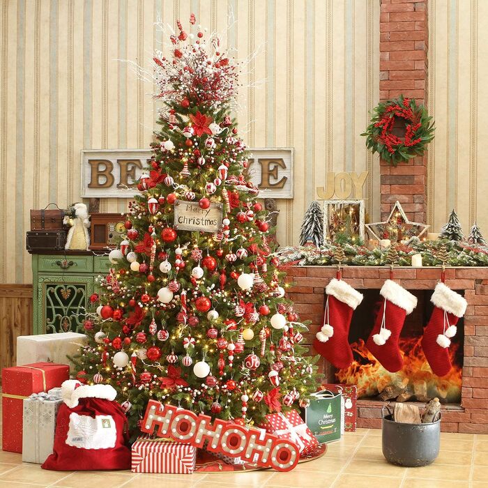 Набір прикрас для ялинки Sea Team: кульки та орнаменти, 60 мм, червоний та білий, 30 шт.