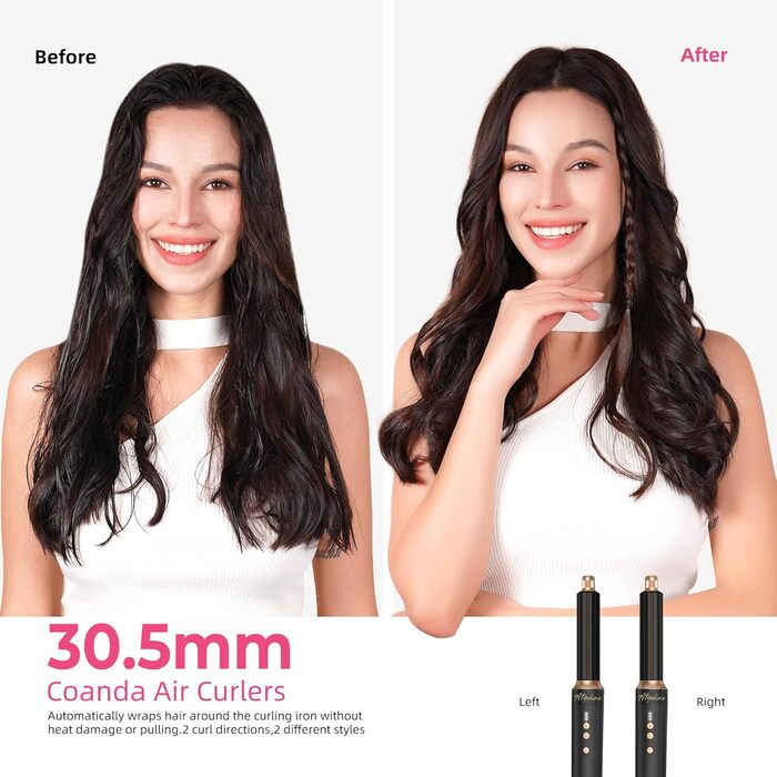 Airstyler Pro 7-в-1: Набір для укладки волосся Atopskins з фен-щіткою, плойкою та насадкою для локонів, 11000 об/хв, для створення об'єму, локонів та випрямлення волосся, зелено-золотий (чорно-золотий)