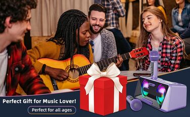 Караоке-машина з 2 бездротовими мікрофонами, Bluetooth, світлові ефекти, підставка для телефону (Lila)