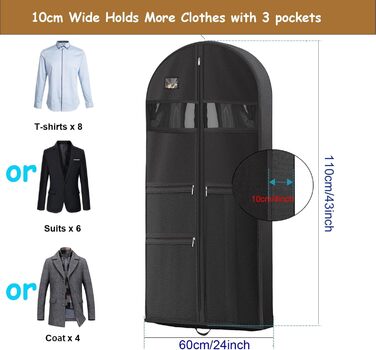 Мішок для одягу URMI, міцний, 2 шт., 60x110 см, з 3 кишенями для сорочок, пальто, курток, суконь – для подорожей