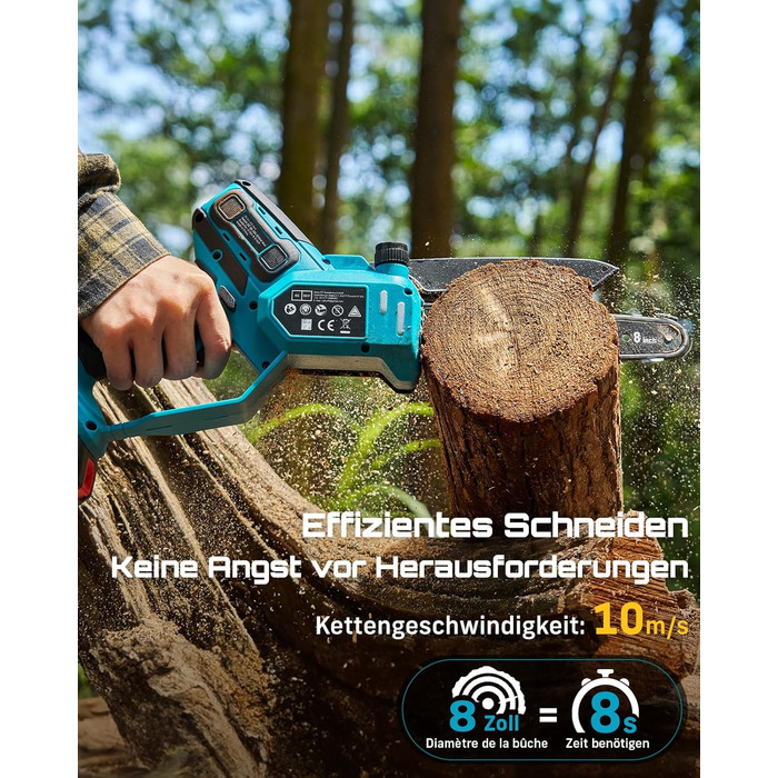 SEESII Безщіткова міні-пилка 6 дюймів, ручна акумуляторна пилка з 2 * 4000 mAh акумуляторами, одноручна акумуляторна пилка з автоматичним змащенням, сумісна з акумулятором Makita 18V, електрична пилка для дерева, гілок 6 дюймів безщіткова (6+8 дюймів безщ