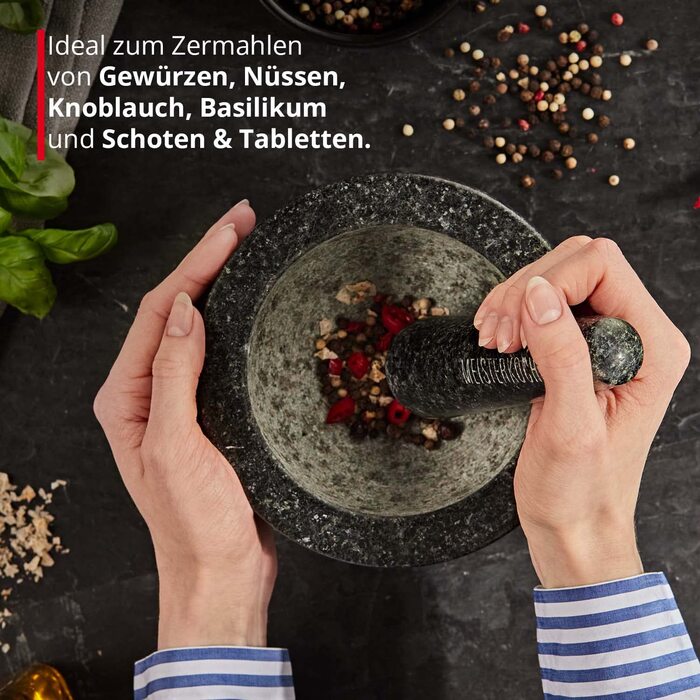 Гранітний ступка з толуштою Meisterkoch XXL для спецій, 3,5 кг, 15 см Ø, 450 мл, чорний колір