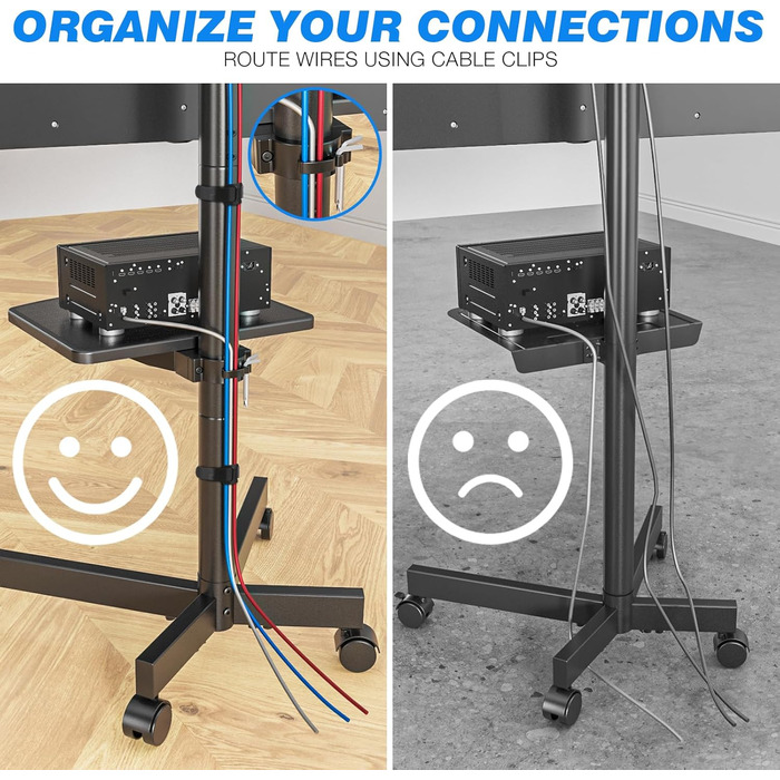 Rolling TV Stand with Wheels - Adjustable Height Mobile TV Trolley for 27-60 inch TVs, VESA 400x400, 40kg Max Weight, White (Black)