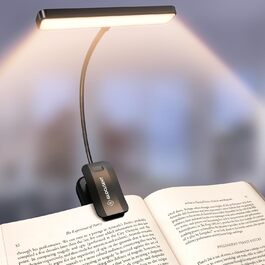 Світлодіодна лампа для читання Glocusent з кріпленням на книгу, 26 LED, 5 температур кольору, регулювання яскравості, USB-C, 360° гнучкість, чорний колір