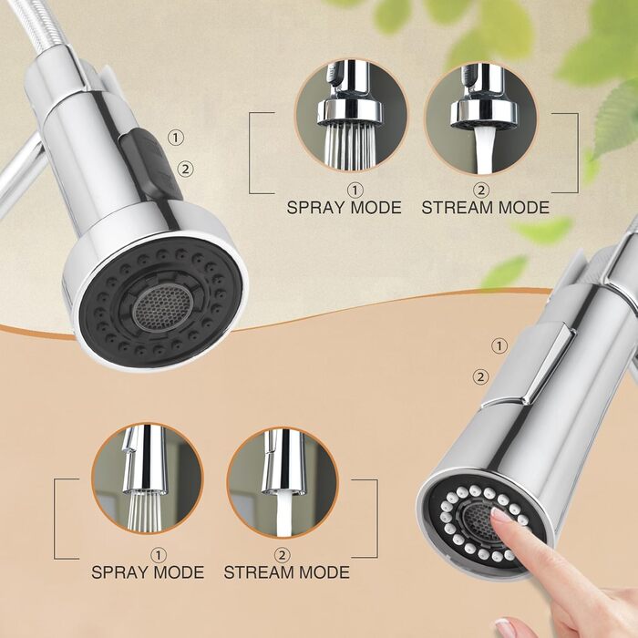 Змішувач кухонний з висувною лійкою, 360° поворот, 2 режими, нержавіюча сталь, хром