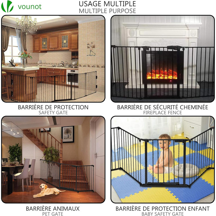 Захисне ґратка для каміну Vounot з дверцятами, 375 см, 6 елементів, металева, для дітей, чорний