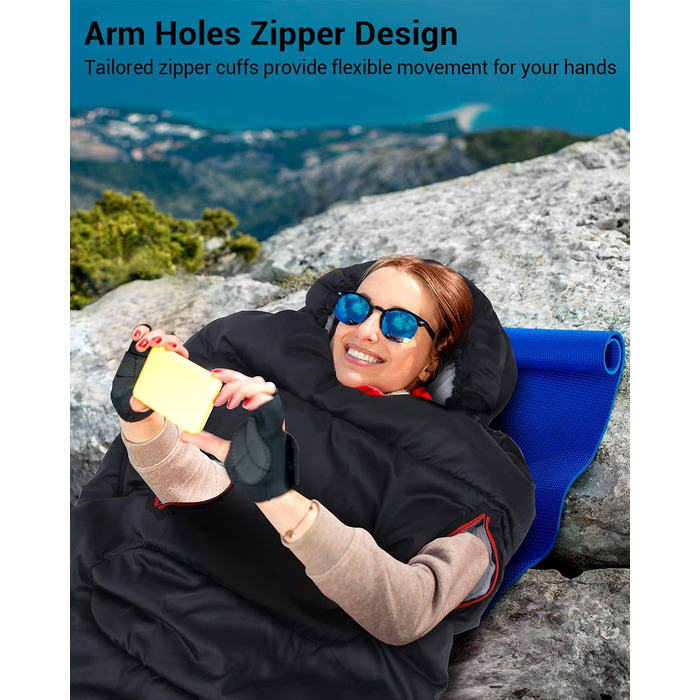 3-4 Season Sleeping Bag - Waterproof & Lightweight Sleeping Bag for Camping, Travel & Outdoor Activities - Ideal for Adults - 220 x 84 cm - 1.9KG - Black