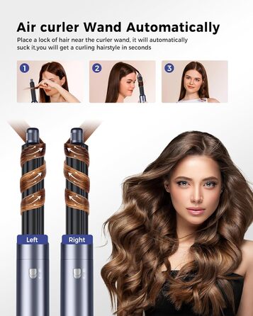 OKWRAP Haarstyler 5-в-1: Airbrush, фен, локони, випрямляч. Набір для волосся з LCD-дисплеєм (блакитний)