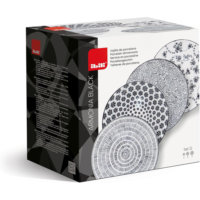 Сервіз столовий IBILI Armonia чорний, 12 предметів, порцелянові тарілки на 4 особи