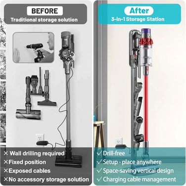 Підставка для пилососів Dyson Gen5 V15 V12 V11 V10 V8 V7 V6, без свердління, з прихованим шнуром, металевий органайзер для бездротових пилососів та насадок, сірий титан