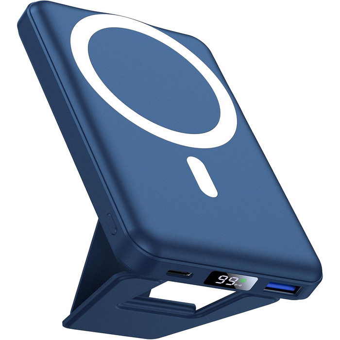 Power Bank AOGUERBE 10000mAh з LED дисплеєм та магнітною зарядкою, 22.5W, сумісний з MagSafe iPhone 17/16/15/14/13/12, (Білий, Синій)