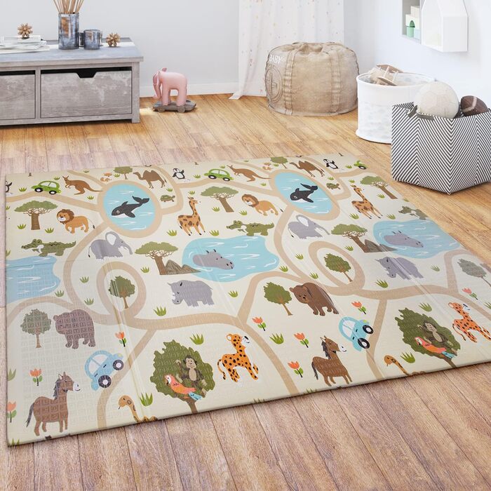Paco Home Play Mat, Crawling Mat, Baby/Kids Mat, Foldable, Reversible, Animal Motif, Size: 180x200 cm, Color: Multicolor 3, 180 x 200 cm (Rectangular), Multicolor 3
