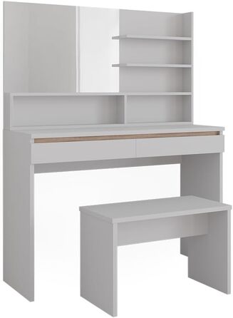 Туалетний стіл Vicco Emma, білий/сонома, 120 см, косметичний стіл без дзеркала, з полицею для дзеркала і банкеткою