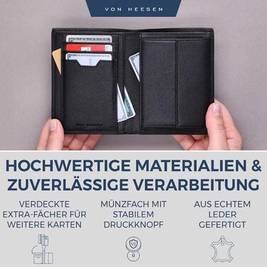 VON HEESEN Leather Wallet RFID Protection | Real Leather Wallet for Women & Men | Portemonnaie, Brieftasche, Wallet, Portmonee (Saffiano Black)