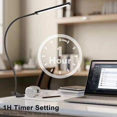 Лампа настільна LED Mojimdo 77 з пультом, 40 см, 3 кольори, 5 рівнів яскравості, гнучкий поворот 360°, USB-зарядка, чорна (70 см висота)