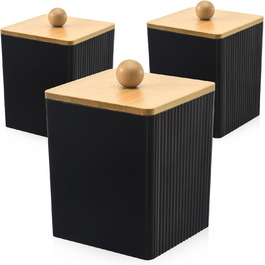 Диспенсер для ватних дисків та паличок з бамбуковим кришкою, акриловий органайзер для вати, чорний, для ванної кімнати