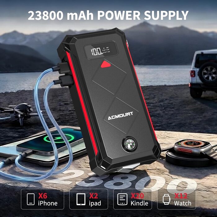 Powerbank для автомобіля Starthilfe 7000A 23800mAh (бензин/дизель) з LED ліхтарем