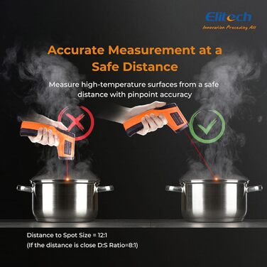 Інфрачервоний термометр Elitech -50~530℃: швидке вимірювання, лазерна ціль, для промисловості, будівництва та дому
