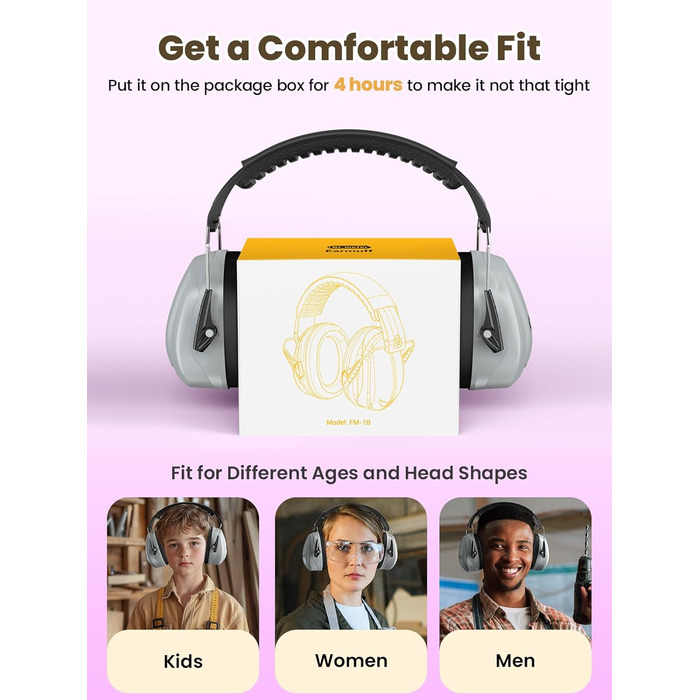 Захисні навушники Dr.meter SNR 31dB, наголов'я, регульовані, комфортні для дорослих, складаються, шумоізоляція для будівництва, саду (сірі)