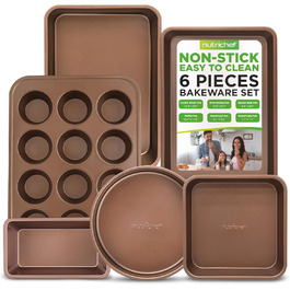 Набір форм для випічки NutriChef 6 шт. – антипригарні листи, форми для запікання та випікання. Підходить для хліба, мафінів та лазаньї. Миється в посудомийній машині, термостійкий до 230°C, компактне зберігання.