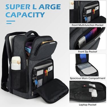 Чоловічий рюкзак NEWHEY для роботи та навчання з USB-портом, водонепроникний, великий, для ноутбука, чорний