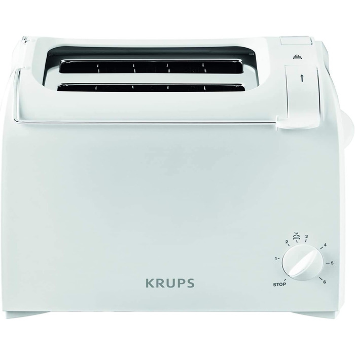 Krups Toaster Pro Aroma, 2-Slice Toaster with Wide Slots, 6 Browning Levels, Toast Lift and Bagel Function, KH151110, White