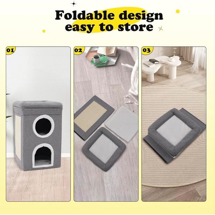 Сірий кубічний будиночок-печера для котів, 3-ярусний, великий, для дому, для маленьких та середніх котів