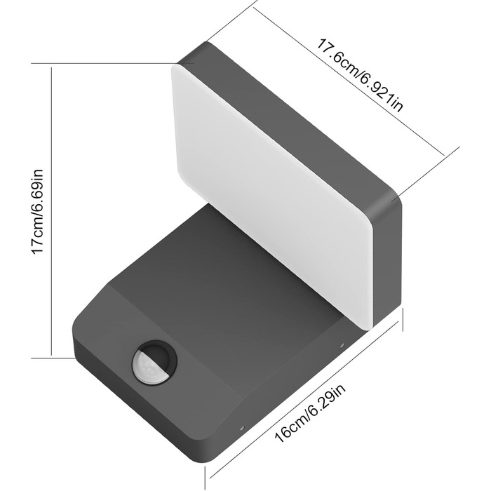 Зовнішнє LED-світильник K-Bright з датчиком руху, вологозахист IP65, для балкона/саду, квадратний, темно-сірий
