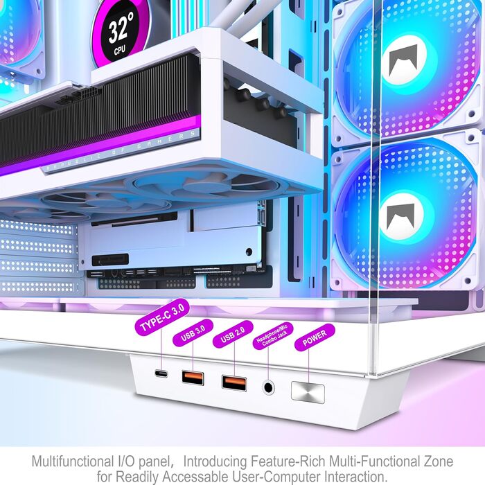 Корпус для ПК HYXN H1 ATX з 7 вентиляторами PWM ARGB, Mid Tower, Dual Chamber, Type-C, підтримка 3x360 мм кулерів (білий)