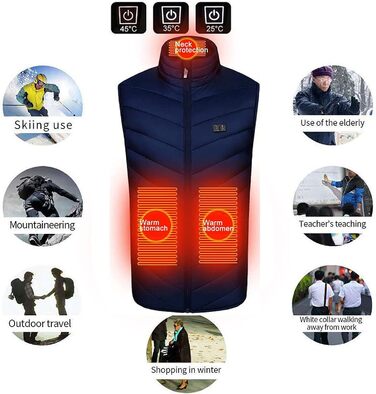 Електрична гріюча жилетка для чоловіків та жінок, 9 зон нагріву, тепла жилетка для зими, для активного відпочинку на відкритому повітрі (без Powerbank), XL, червоний