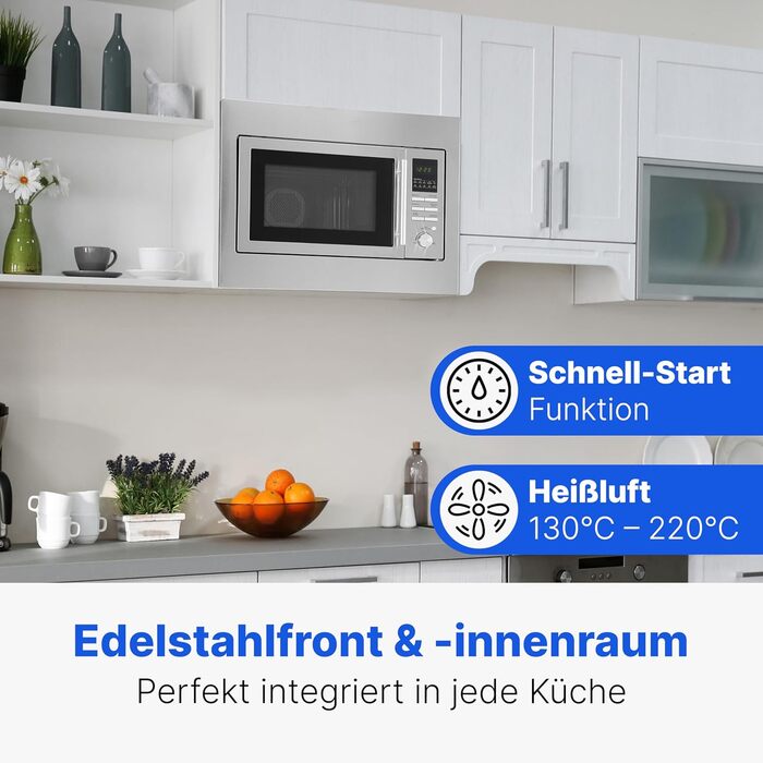 Вбудована мікрохвильова піч Bomann з грилем та конвекцією | 60 см | 900 Вт | 25 л | Нержавіюча сталь