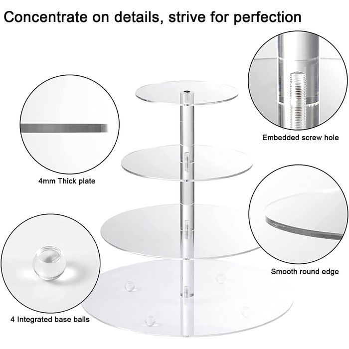 Підставка для капкейків Fhmidic на 6 ярусів, акрилова етажерка, 6-ярусний дисплей для десертів, тортів, випічки, для вечірок, днів народжень, дитячих свят, хрестин (кругла)