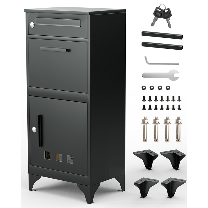 Поштовий ящик вуличний Edestah Anthrazit з газетницею (37x37x10 см), персоналізований з табличкою для імені, захист від реклами, поштова скринька