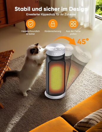 Електричний обігрівач PTC 1800W з пульт дистанційного керування, портативний нагрівач для дому та офісу, керамічний обігрівач з осциляцією 75°, таймером 24 години, 5 режимів, срігано-сірий колір