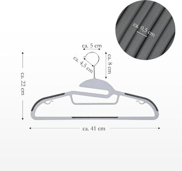 Плічки Ribelli пластикові, 20 шт, нековзкі, 0,5 см, обертовий гачок 360°, з тримачем для краваток, для пальт, штанів, майок