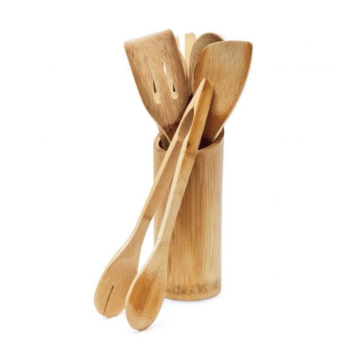 Relaxdays Kitchen Helper Set, 7-Piece Bamboo