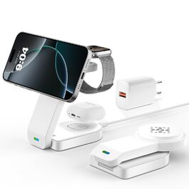 Магнітна складана бездротова зарядка 3-в-1 для Apple iPhone, iWatch, AirPods (біла)