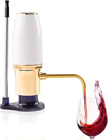 Electric Wine Aerator Pourer, Portable One-Touch Wine Decanter and Wine Dispenser Pump for Red and White Wine Multi-Smart Automatic Wine Oxidation Dispenser, USB Rechargeable (White & Gold)