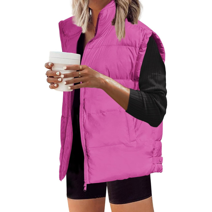 Жіноча велика степкова жилетка SENSERISE, пухова жилетка, об'ємна куртка, на блискавці, верхній одяг з кишенями, м'яка жилетка, колір фуксія (рожевий)