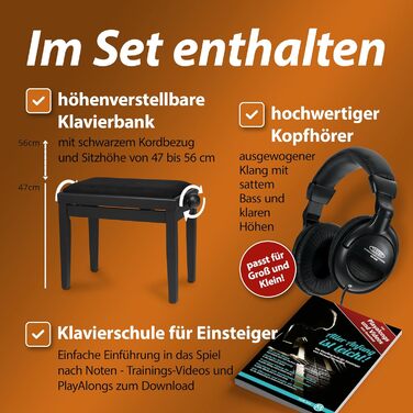 Цифрове піаніно Cantabile DP-50 SM E з 88 клавішами та молоточковим механізмом, 14 голосів, USB, 3 педалі, роз'єми для навушників, підставка для нот - в комплекті банкетка, навушники, навчальний курс - чорний матовий