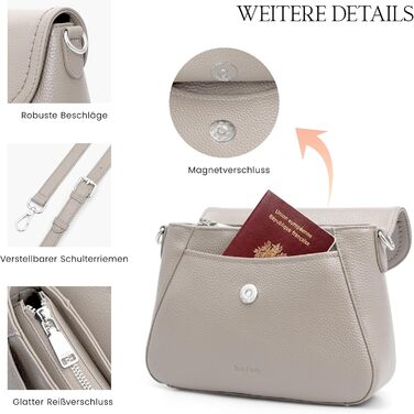 Сумка жіноча через плече Befen зі шкіри, середнього розміру, RFID захист, сіра