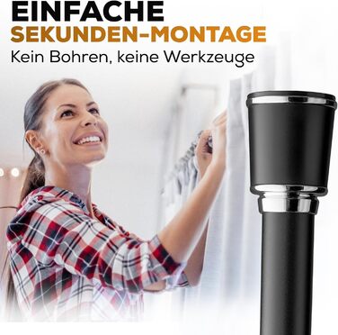 Штанга для штор Ø 32 мм, без свердління - для душу, вікна, кімнати, кухні (370-420 см, Чорний)