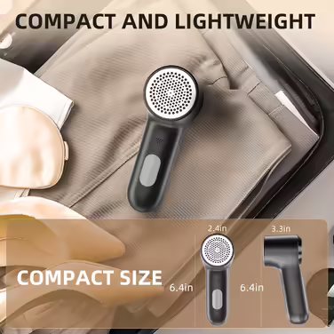 Buywoo Fabric Shaver, Electric Lint Remover, Rechargeable Lint Shaver Sweater Defuzzer for Removing Pilling, Battery Powered, 6-Blade, 3-Speed with LED Display for Clothing, Black